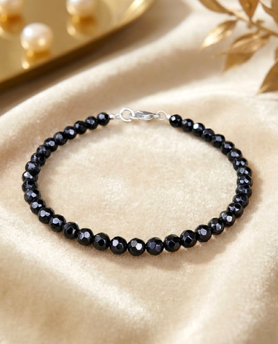 Schwarzes Turmalin-Armband - mit 925er Silberverschluss