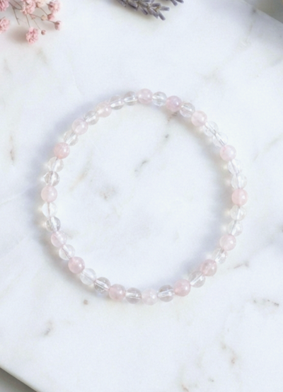 Bergkristall & helles Rosenquarz Armband (4mm)