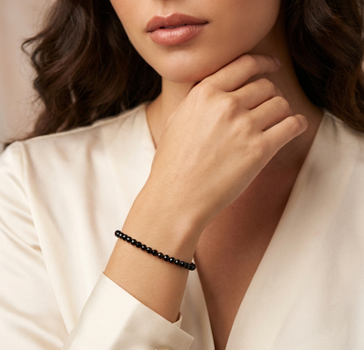 Facettiertes schwarzes Turmalin Armband (4 mm)