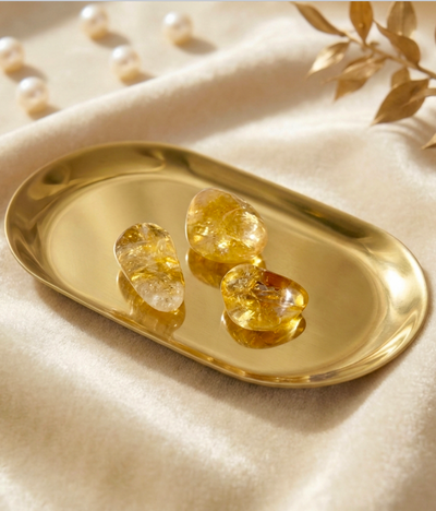3x Citrin Trommelsteine - im Goldbeutel (A-Qualität)
