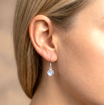 Regenbogen-Mondstein Ohrhänger - mit 925er Silber (A-Qualität)