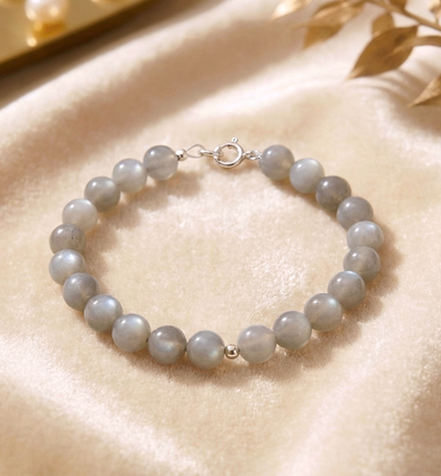 Graues Mondstein Armband - mit Silberkugel (A-Qualität)