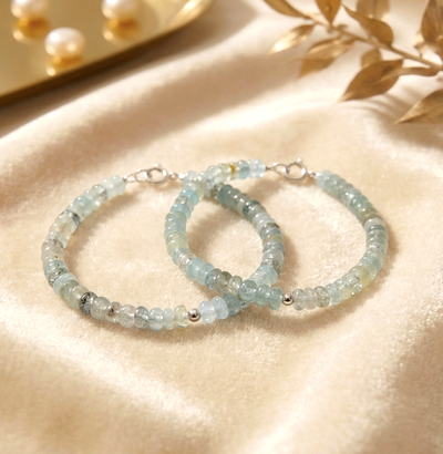 Aquamarin Armband - mit 925er Silberkugel & Verschluss (A-Qualität)