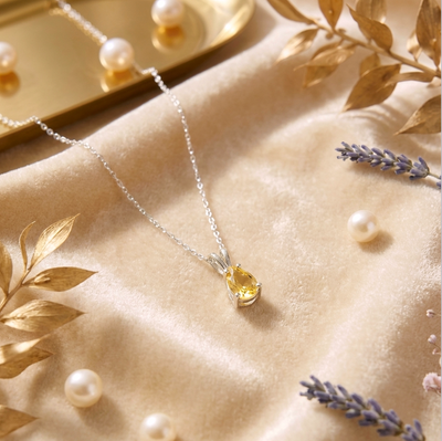 Kleiner Natur Citrin Anhänger - mit 925er Silberkette (A-Qualität)