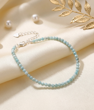 Feines facettiertes Larimar Armband - mit 925er Silberverschluss (A-Qualität)