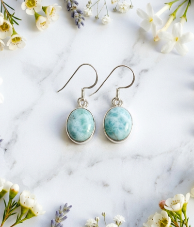 Larimar Ohrhänger - mit 925er Silber (A-Qualität)