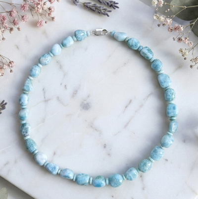 Larimar Halskette - mit 925er Silberverschluss (AA-Qualität)