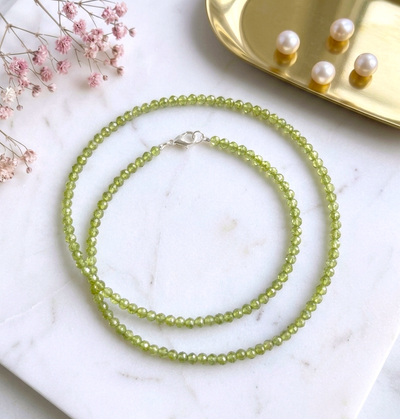 Facettiertes Peridot Halskette - mit 925er Silberverschluss (A-Qualität)