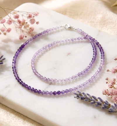Facettierte Amethyst Halskette - mit 925er Silberverschluss (A-Qualität)
