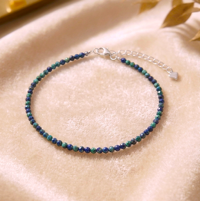Feines Azurit-Malachit Armband - mit 925er Silberverschluss (A-Qualität)