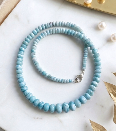 Larimar Halskette - mit 925er Silberverschluss (A-Qualität)