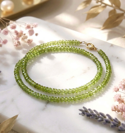 Peridot Halskette - mit Silber-vergoldetem Verschluss (A-Qualität)