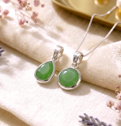 Echter facettierter Jade Anhänger - mit 925er Silberkette (A-Qualität)