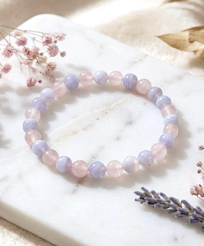 Rosenquarz mit Chalcedon Armband (A-Qualität)