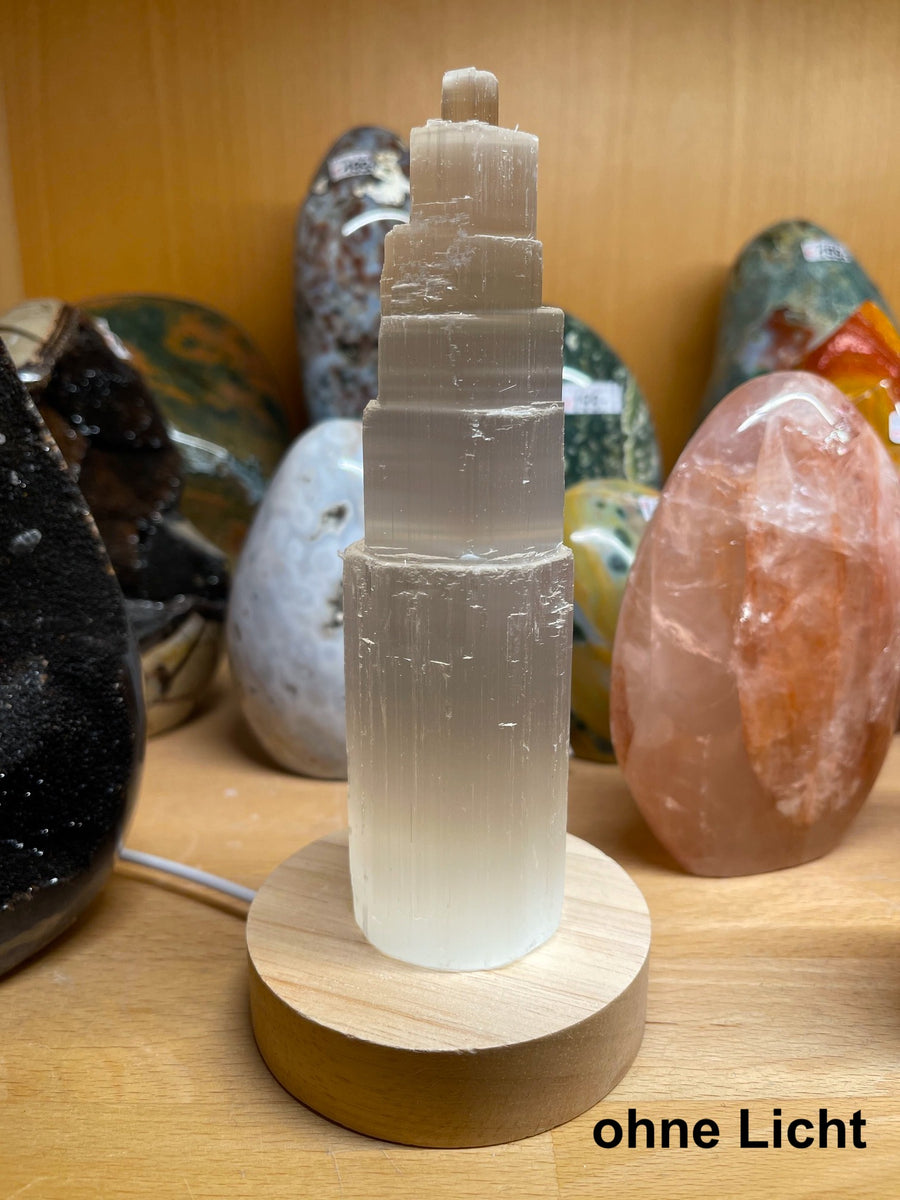 Selenit-Lampe mit LED-Beleuchtung I Stein-Insel