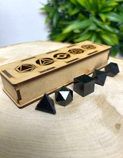 Schungit - Platonische Körper in edler Box