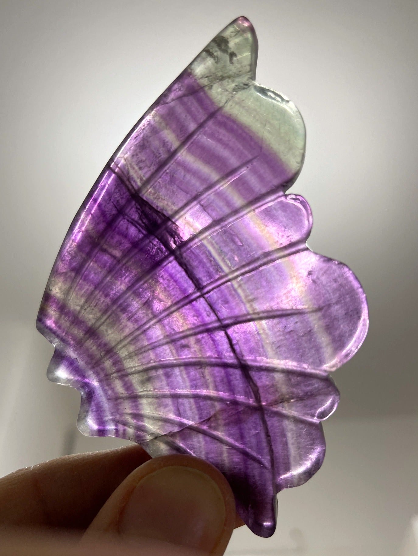 Großer Schmetterling aus Fluorit auf maßgefertigten Goldständer (A-Qualität)